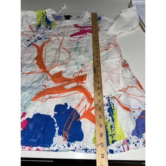 Ali Meyers Scoop Neck Tunic Top Linen Fun Colorful M artsy Lagenlook vacation - Picture 8 of 10